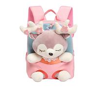 Stuffed Animal Backpack for Girls, Cute Small Daypack Kids with Removable Reindeer Plush Doll, Kindergarten Preschool Primary School Travel Backpack for Toddler Girls 2 3 4 5 6 Years Old, 26x22x10cm
