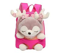 Stuffed Animal Backpack for Girls, Cute Small Daypack Kids with Removable Reindeer Plush Doll, Kindergarten Preschool Primary School Travel Backpack for Toddler Girls 2 3 4 5 6 Years Old, 26x22x10cm