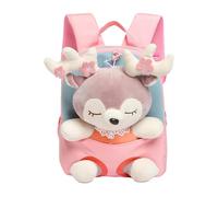 Stuffed Animal Backpack for Toddler Girls, Waterproof Cute Small Backpack with Detachable Reindeer Doll, Kindergarten Preschool Schoolbag for Toddler Girls 2 3 4 5 6 Years Old, 26x22x10cm