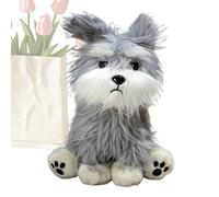 Stuffed Animal Dog, Interactive Plush Schnauzer Toy, Soft Sleeping Companion, Cuddly Stuffed Doll for Boys Girls Teens Adults and Gift Giving, 9.84 inches, White Gray