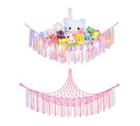 Stuffed Animal Hammock 55In, LONCHDAN Stuffed Animal net or Hammock with Tassel LED Large Hammock for Stuffed Animals Storage Macrame Netting Plushie Hanging Corner for Nursery Playroom Bedroom