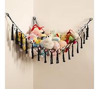 Stuffed Animal Hammock Hanging Net for Soft Toy Storage Organizer Teddy Bear Net Plush Holder Boho Macrame Toy Holder-Black
