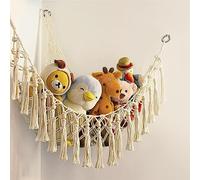 Stuffed Animal Hammock Large Boho Stuffed Animals Storage Holder Corner Hanging Toy Net Organizer with Tassel for Bedroom Nursery Decor
