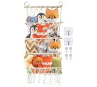 Stuffed Animal Net, Toy Net Hammock for Stuffed Animals with 4 Layers, Plush Hammock Stuffed Animal Hammock Corner, Boho Macrame Wall Hanging Stuffed Animal Storage (Beige)