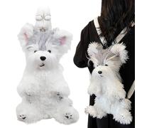 Stuffed Animal Purse - Cute Plush Puppy Backpack Long Haired Schnauzer Toy, Adorable Plush Travel Bag | Soft, Smooth Zipper Storage, Aesthetic Puppy Purse for Girls, gray, Siehe Beschreibung, See