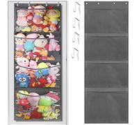 Stuffed Animal Storage Bag,Over The Door Stuff Animals Organizer Storage with 4 Large Pockets Hanging Mesh Bags Toy Holder for Baby Plush Toys Bedroom Nursery Kids