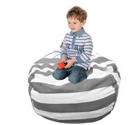 Stuffed Animal Storage Bean Bag Chair Cover for Kids, Stripe Zipper Beanbag Chair Cover for Organizing Toddler and Kids' Rooms Plush Toys, Toy Organizer Cover Only Without Filling (Gray)