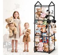 Stuffed Animal Storage Plushies Storage, Kids Toy Storage Organizer Giant Stuffed Animal Zoo Holder, Sturdy Metal Toy Shelf Teddy Bear Storage Kids Room Organization (Non-Wheeled, Black)
