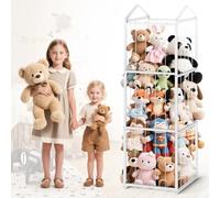 Stuffed Animal Storage Plushies Storage, Kids Toy Storage Organizer Giant Stuffed Animal Zoo Holder, Sturdy Metal Toy Shelf Teddy Bear Storage Kids Room Organization(Non-Wheeled, White)