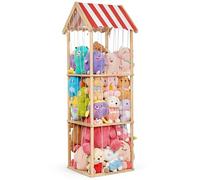 Stuffed Animal Storage, Space Saving Vertical Stuffed Animal Holder Wood, Easy Assembly Cottage-Style Plush Toys Organizer for Kids Bedroom & Playroom (Wood)