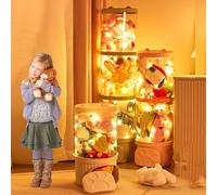 Stuffed Animal Storage Tube - Transparent Organizer with Lid, LED String Light - Large Toy Storage Box for Plush Toys - Stackable Stuffed Zoo Storage