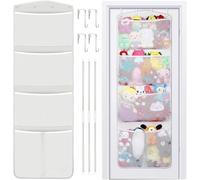 Stuffed Animal Storage, with 3 Large Pockets and 2 Medium Pockets, Over The Door Organizer Storage for Closet, Baby, Plush Toy, Hanging Door Organizer for Nursery, Bedroom, Bathroom, Kids Room (White)