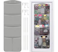 Stuffed Animal Storage, with 3 Large Pockets and 2 Medium Pockets, Over The Door Organizer Storage for Closet, Baby, Plush Toy, Hanging Door Organizer for Nursery, Bedroom, Bathroom, Kids Room （Grey)