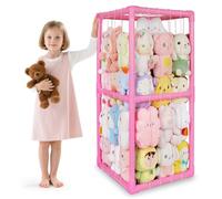 Stuffed Animals Zoo Storage,Unicorn Castle Soft Toy Holder Organiser,Cuddly Toy Storage for Kids Bedroom Nursery Playroom Furniture,Pink