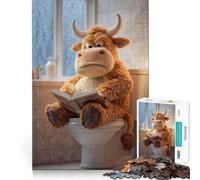 Stuffed Bull Reading on Toilet 1000 Piece Jigsaw Puzzles for Adults Teenagers Brain Game Mind Calm Exact Cut 38x52cm