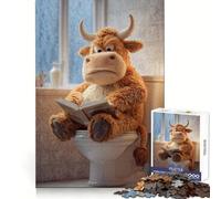 Stuffed Bull Reading on Toilet 1000 Pieces Jigsaw Puzzles for Adults Smart Game Stress Release Pattern Assembly Xmas Surprise 38x26cm