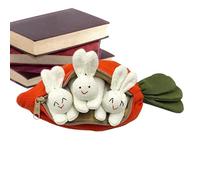 Stuffed Bunny with Carrot, Plush Three Bunnies Bag, Holiday Supplies, Easter Decoration, Children Stuffed Toy with Zipper for Home Travel