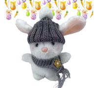Stuffed Easter Bunny Plush, Cute Rabbit Plush Toy Gift, 25cm Small Holiday Decoration for Adults Kids, Soft Fabric Stuffed Animal with Knitted Hat Card, Bunny for Spring Party Decor