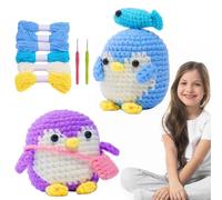 Stuffed Penguin Set - Beginner Friendly Animal Crochet Kit with Hooks, Penguin Yarn Crochet Material | Easy Starter Crochet Kit for Adults, Step by Step Video Guide to Making Pin