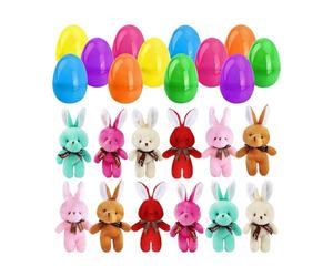 Stuffed Rabbit Charm - Easter Prefilled Eggs, Filled Egg Decorating Kit, Fun Activity for Kids Boys Girls Family Gathering Holiday, Event Preschool Spring, Celebration Party Favor Basket Stuffer
