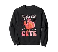 Stuffed With Cute Thanksgiving Pink Color Turkey Bow Tie Sweatshirt