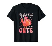 Stuffed with Cute Thanksgiving Pink Color Turkey Bow Tie T-Shirt