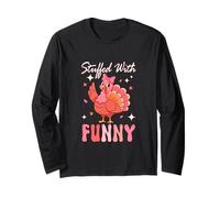 Stuffed with Funny Thanksgiving Pink Color Turkey Bow Tie Long Sleeve T-Shirt