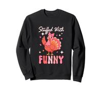 Stuffed With Funny Thanksgiving Pink Color Turkey Bow Tie Sweatshirt