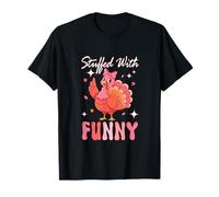 Stuffed with Funny Thanksgiving Pink Color Turkey Bow Tie T-Shirt
