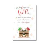 Stuffed with Love Christmas Card for Wife, Wife Xmas Card, Two Teddies with a Wreath, 23.5 x 13 cms, Multi-Coloured