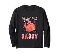 Stuffed with Sassy Thanksgiving Pink Color Turkey Bow Tie Long Sleeve T-Shirt