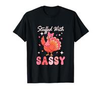 Stuffed with Sassy Thanksgiving Pink Color Turkey Bow Tie T-Shirt
