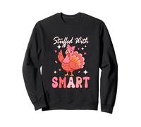 Stuffed With Smart Thanksgiving Pink Color Turkey Bow Tie Sweatshirt