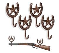 Stuffygreenus 4 Pcs Western Wall Display Rack Rustic Gun Rack Metal Gun Holder Display Hook with Star & Horseshoe Design Vintage Decorative Wall Mount for Men Barn Entryway Cabin Bows Gear
