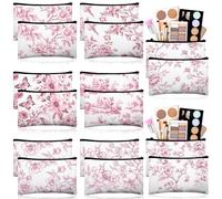 Stuffygreenus Floral Cosmetic Bags Bulk for Women Blue and White Floral Makeup Bags Chinoiserie Canvas Travel Zipper Pouches Aesthetic Toiletry Bag for Girls Teacher Appreciation Supplies, Pink