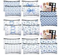 Stuffygreenus Floral Cosmetic Bags Bulk for Women Blue and White Floral Makeup Bags Chinoiserie Canvas Travel Zipper Pouches Toiletry Bag for Girls Bridesmaids Wedding Supplies, Pink Bow, Blue Bow
