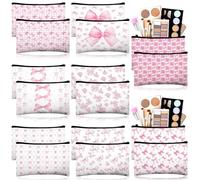 Stuffygreenus Floral Cosmetic Bags Bulk for Women Blue and White Floral Makeup Bags Chinoiserie Canvas Travel Zipper Pouches Toiletry Bag for Girls Bridesmaids Wedding Supplies, Pink, Pink Bow