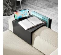 Stuffygreenus Wooden Couch Cup Holder with Side Storage Pocket Wooden Couch Armrest Table Sofa Arm Tray for TV Dinners Eating Drinks Snacks (Black)