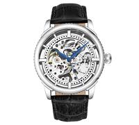 Stuhrling Original Men’s Automatic Watch, Skeleton Dial with Leather Band, 3933 Series (Silver)