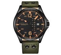 Stuhrling Original Mens Analog Sport Aviator Watch, Quick-Set Day-Date, Casual Leather Strap