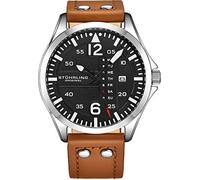 Stuhrling Original Mens Analog Sport Aviator Watch, Quick-Set Day-Date, Casual Leather Strap