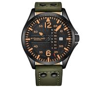 Stuhrling Original Mens Analog Sport Aviator Watch, Quick-Set Day-Date, Casual Leather Strap