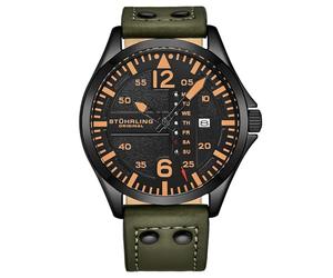 Stuhrling Original Mens Analog Sport Aviator Watch, Quick-Set Day-Date, Casual Leather Strap