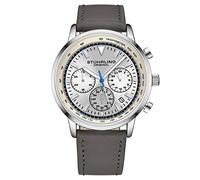 Stuhrling Original Mens Dress Watch Chronograph Analog Watch Dial with Date - Tachymeter 24-Hour Subdial Mens Leather Strap - Watches for Men Rialto Collection, Silver Gray,