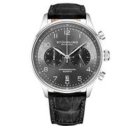 Stuhrling Original Mens Quartz Chronograph Dress Watch - Stainless Steel Case and Leather Band - Analog Dial with Date GR1-Q Mens Watches Collection (Black)