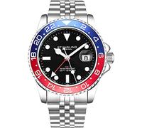 Stuhrling Original Mens Stainless Steel Jubilee Bracelet GMT Watch - Swiss Quartz, Dual Time, Quickset Date with Screw Down Crown, Water Resistant up to 10 ATM