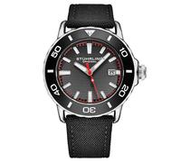 Stuhrling Original Men's Voyager Watch Nylon Strap Water Resistant Quartz 44mm, Black Silver