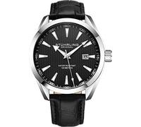 Stuhrling Original Mens Watch Analog Dial with Date - Calfskin Leather Strap or Stainless Steel Bracelet, 3953 Watches for Men Collection (Leather/Black)