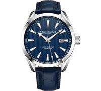 Stuhrling Original Mens Watch Analog Dial with Date - Calfskin Leather Strap or Stainless Steel Bracelet, 3953 Watches for Men Collection (Leather/Blue)