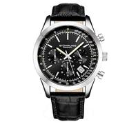 Stuhrling Original Mens Watches Chronograph Analog Black Watch Dial with Date - Tachymeter 24-Hour Subdial Mens Black Leather Strap